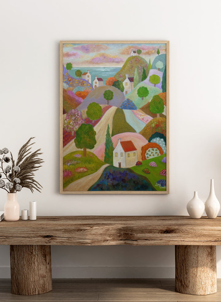 Angeles M. Pomata - Vibrant Coastal Village Art Print