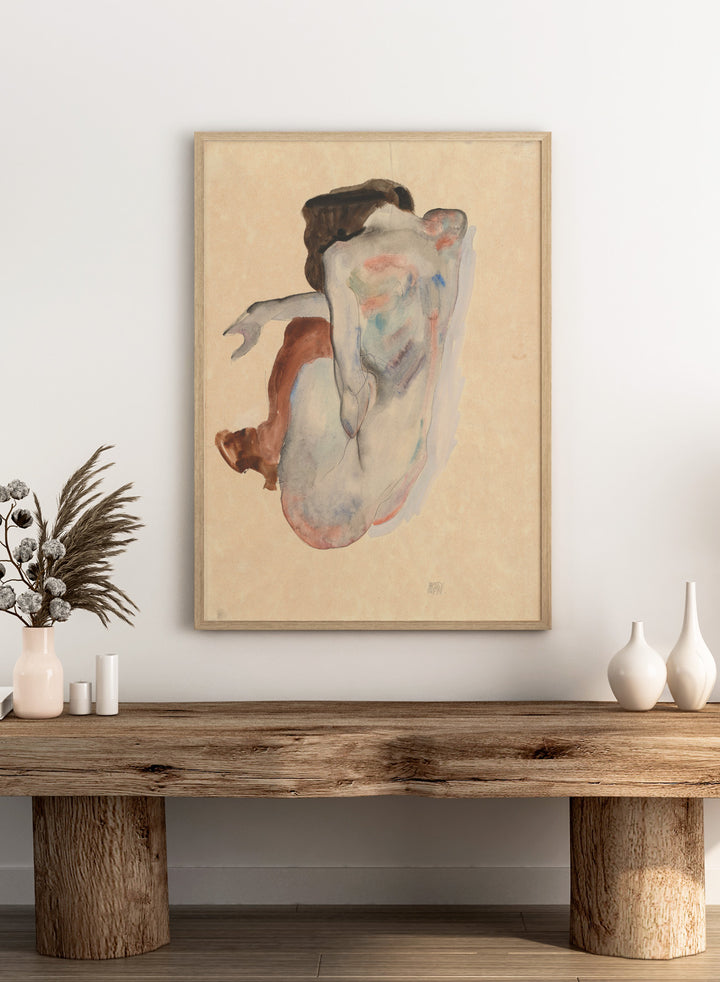 Egon Schiele Crouching Nude in Shoes and Black Stockings Art Print ES03