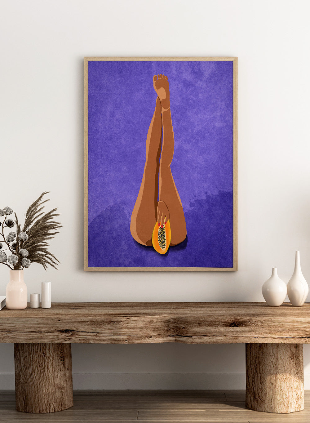 My Papaya by Raissa Oltmanns is a modern woman body art print featuring a bold papaya fruit illustration, playful legs portrait design, and statement wall poster.