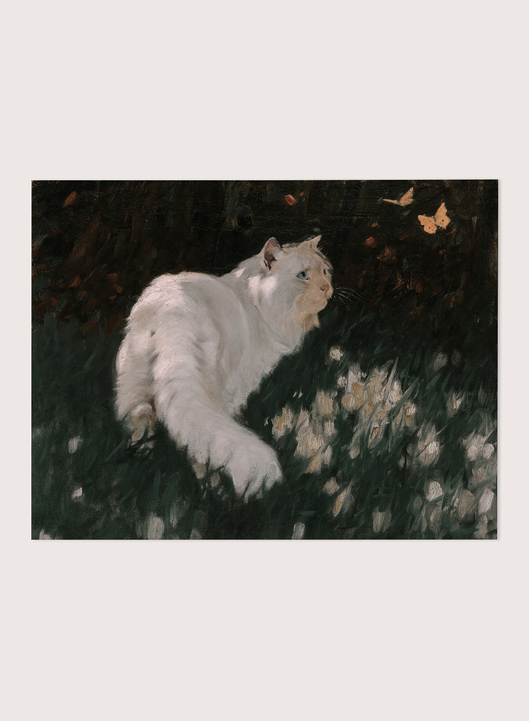 "White Cat and Butterflies" Art Print