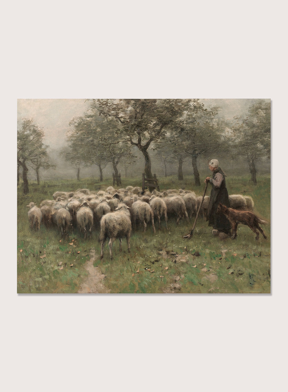 "Shepherdess with a Flock of Sheep" Art Print