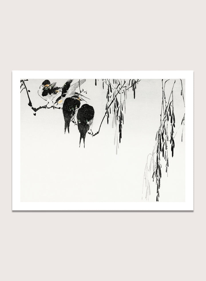 Watanabe Seitei "Perched Magpies" Art Print