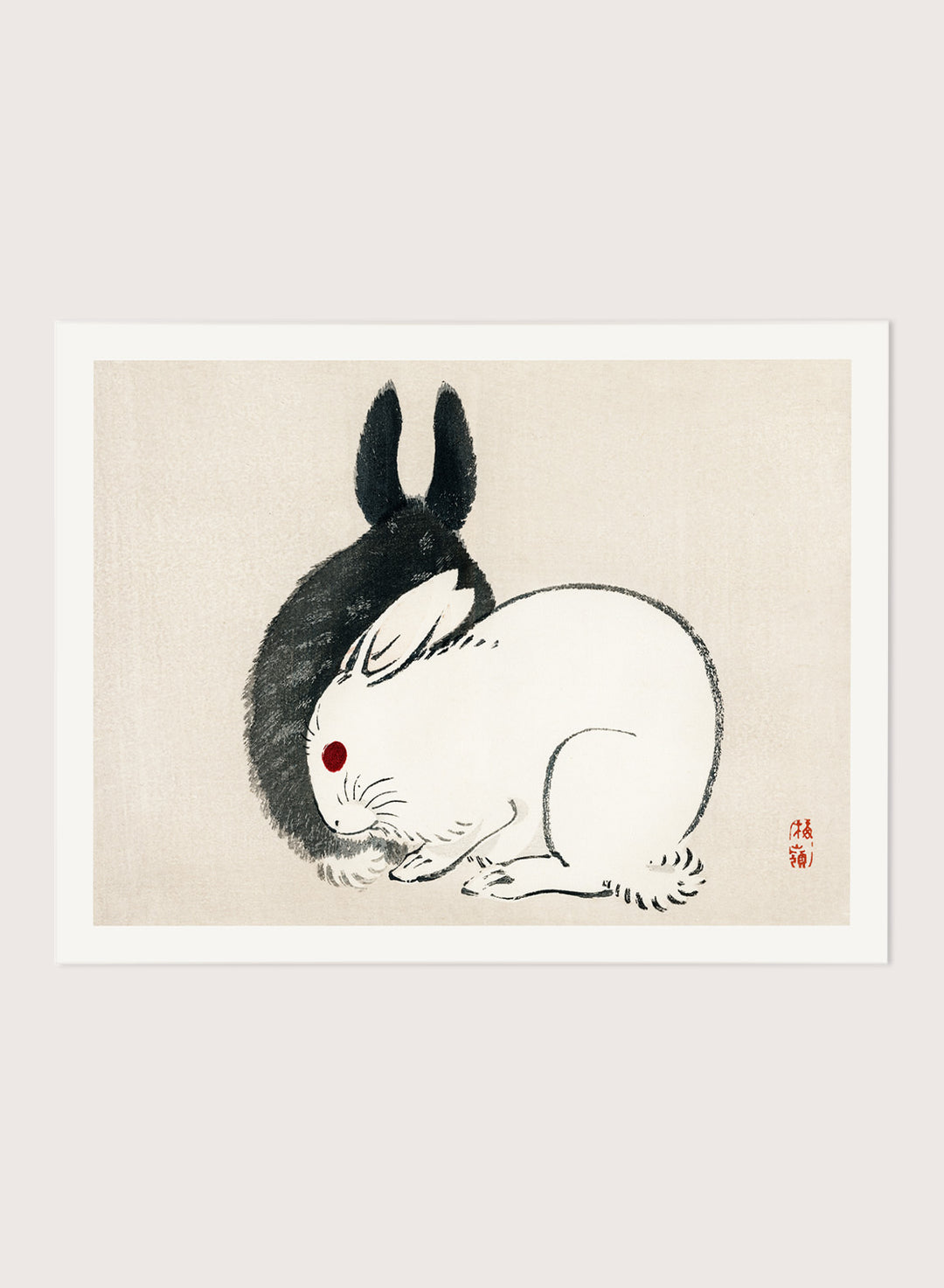 Kono Bairei "Black and White Rabbits" Art Print