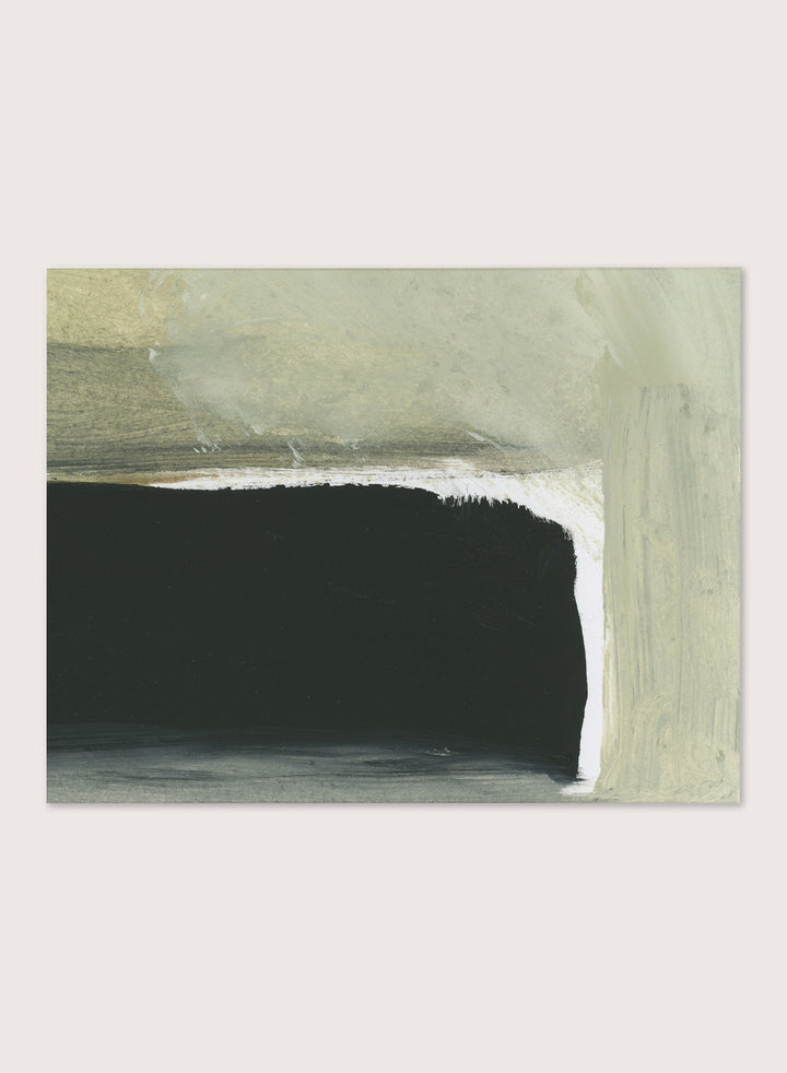 Shop Room by Dan Hobday, a contemporary abstract art print featuring charcoal black, sage green, cream, and muted olive with layered brush texture.