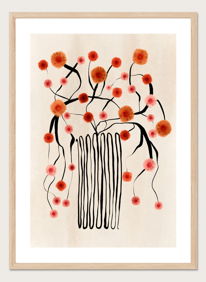 Orange Flowers in Abstract Vase Art Print