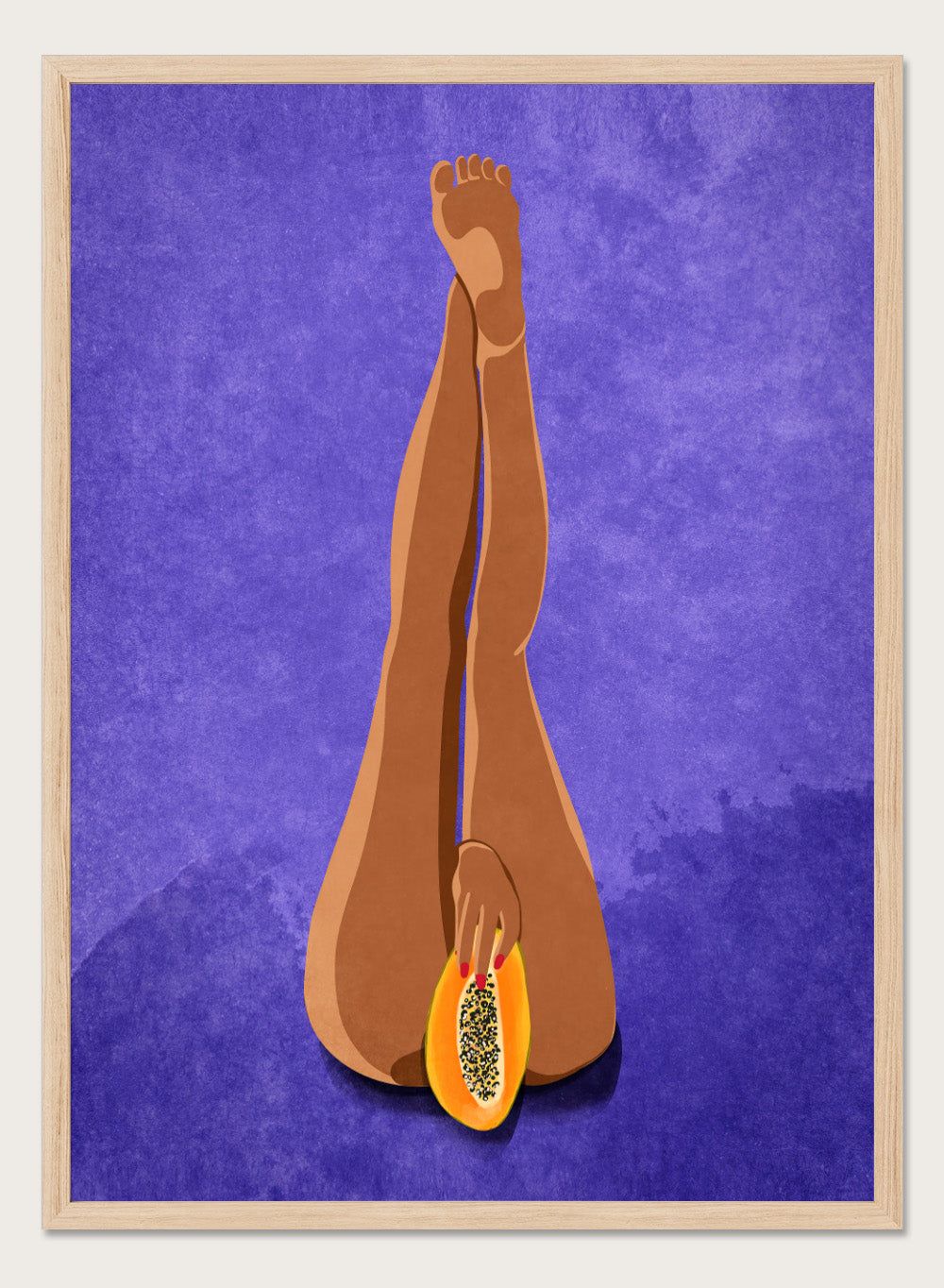 My Papaya by Raissa Oltmanns is a modern woman body art print featuring a bold papaya fruit illustration, playful legs portrait design, and statement wall poster.