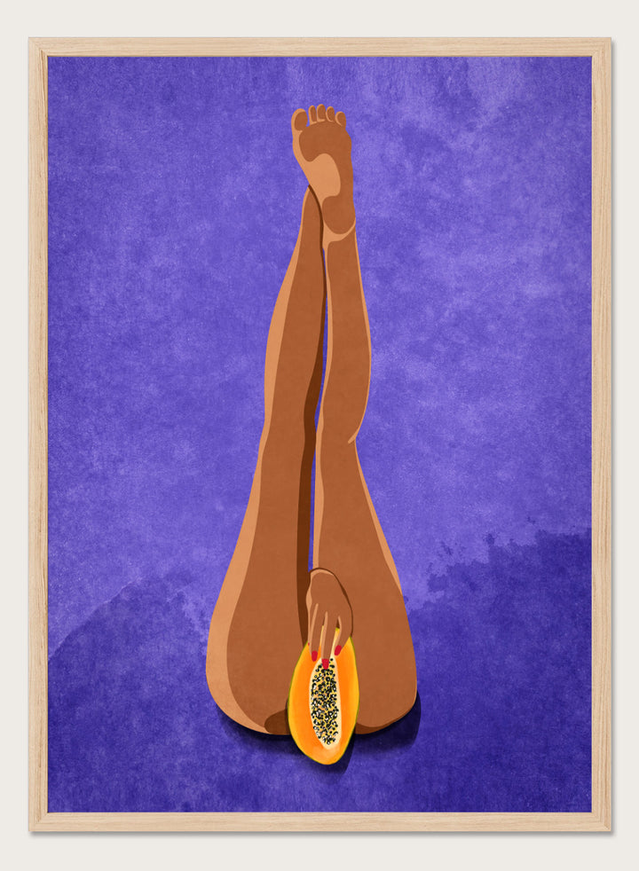 My Papaya by Raissa Oltmanns is a modern woman body art print featuring a bold papaya fruit illustration, playful legs portrait design, and statement wall poster.
