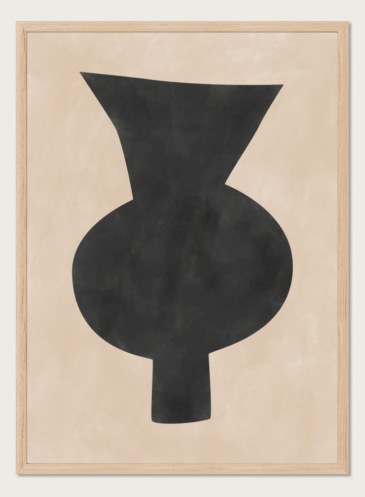 Shop Abstract Black Vase by Elena Ristova, a modern minimalist wall art print poster featuring an oversized black vase silhouette on a soft beige background.