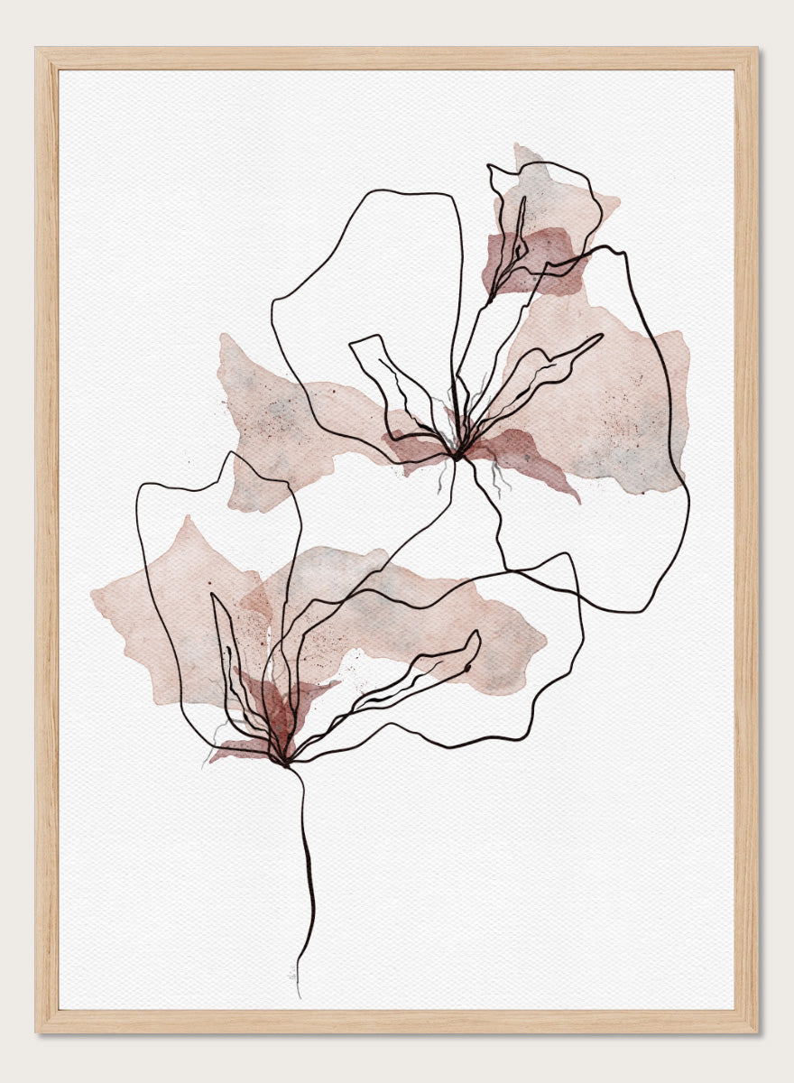 Shop Abstract Blush Botanicals by Ankie Kooi, a modern floral wall art print poster with abstract flowers, minimalist line art, blush pink, cream, and black.