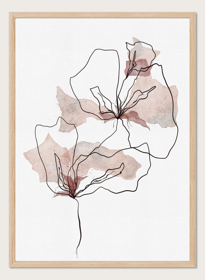 Shop Abstract Blush Botanicals by Ankie Kooi, a modern floral wall art print poster with abstract flowers, minimalist line art, blush pink, cream, and black.