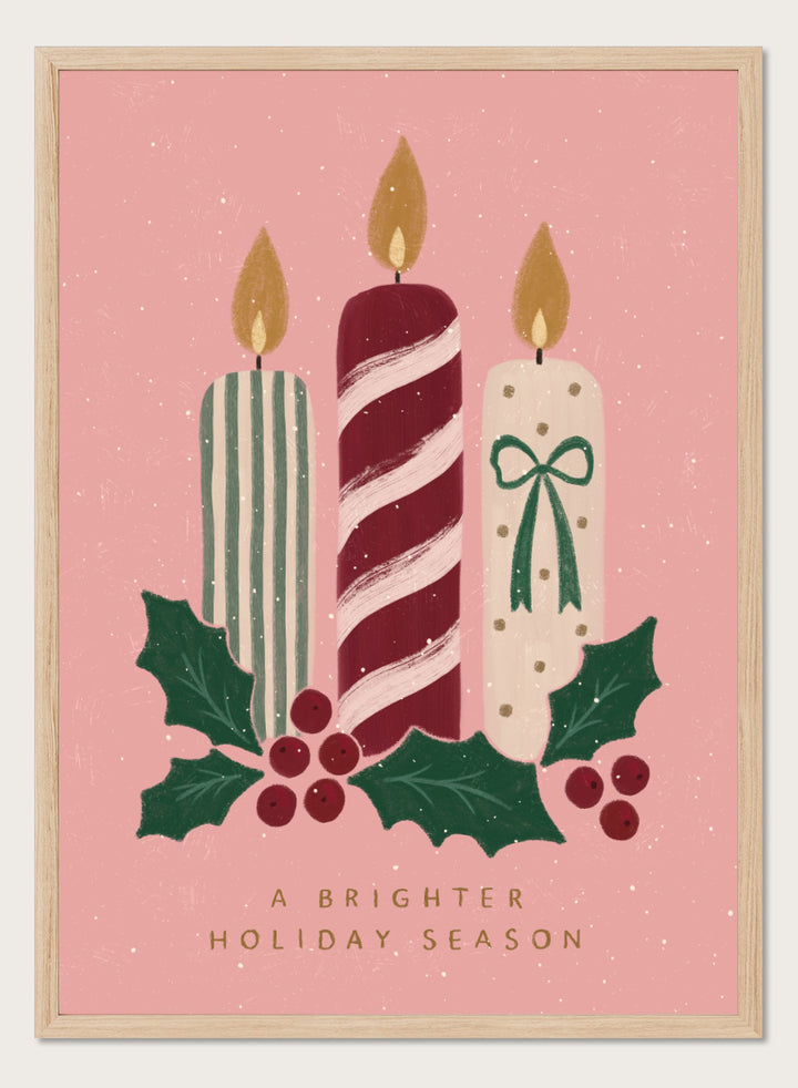 Shop Festive Holiday Candles by Katarzyna Gąsiorowska, a Christmas wall art print poster with candles, holly, berries, and festive holiday charm.