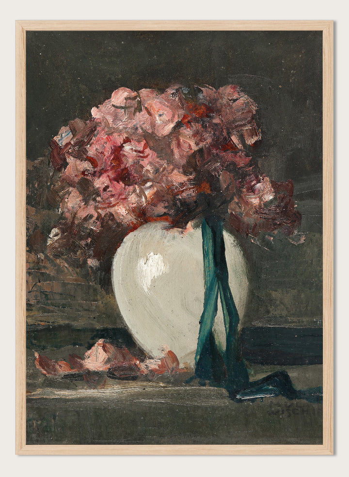 "Pink Flowers in a White Vase" Art Print