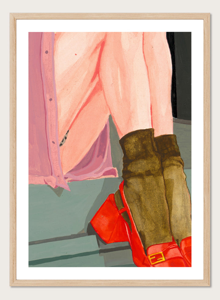 Shop Colorful Legs Red Shoes by Sophia Novosel, a modern figurative wall art print poster featuring red shoes, boots, legs, and fashion details.