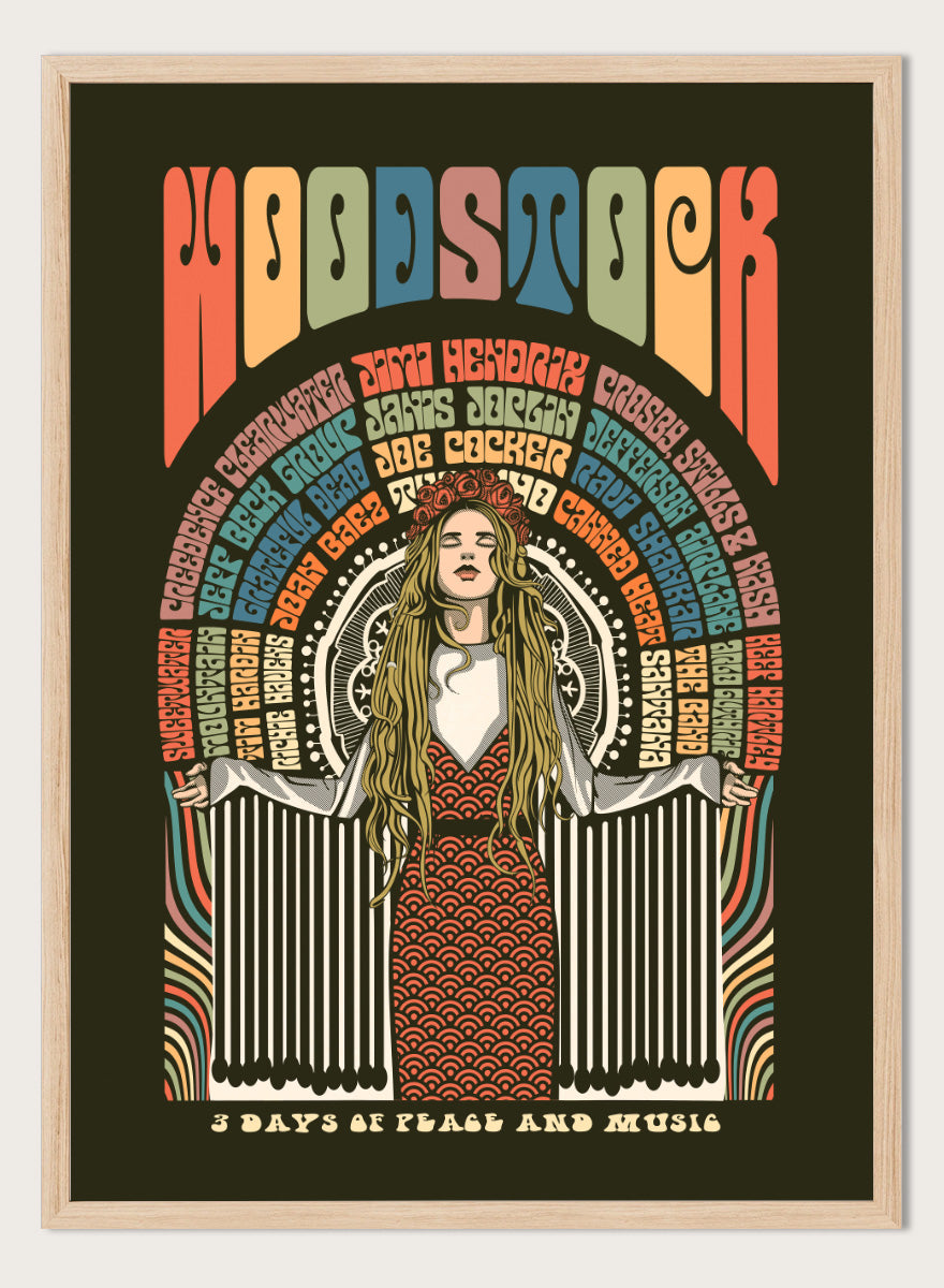 A framed psychedelic art poster featuring the word &