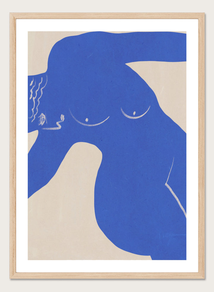 Bold Blue Silhouette art print by Little Dean. Contemporary abstract wall art featuring expressive blue shapes, minimalist portrait design, and modern illustration style.