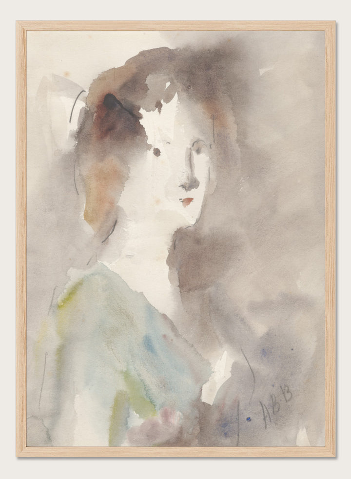 A watercolor portrait painting of a woman&