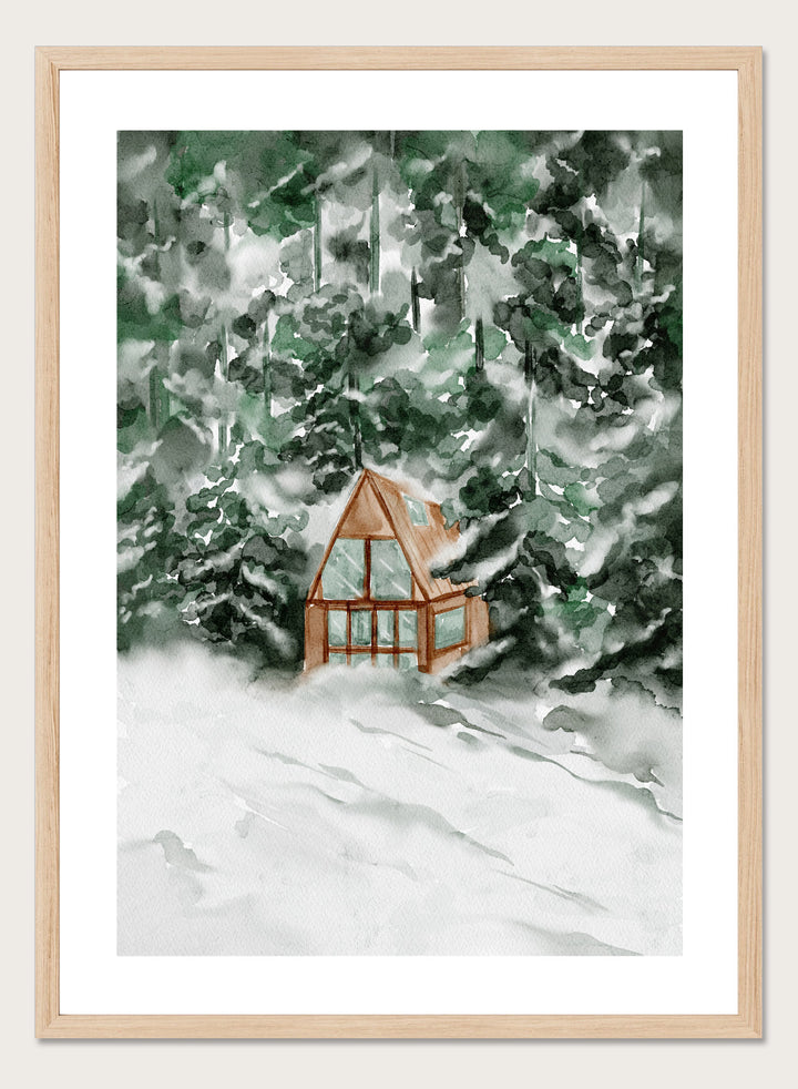 "Winter Cottage House" Art Print
