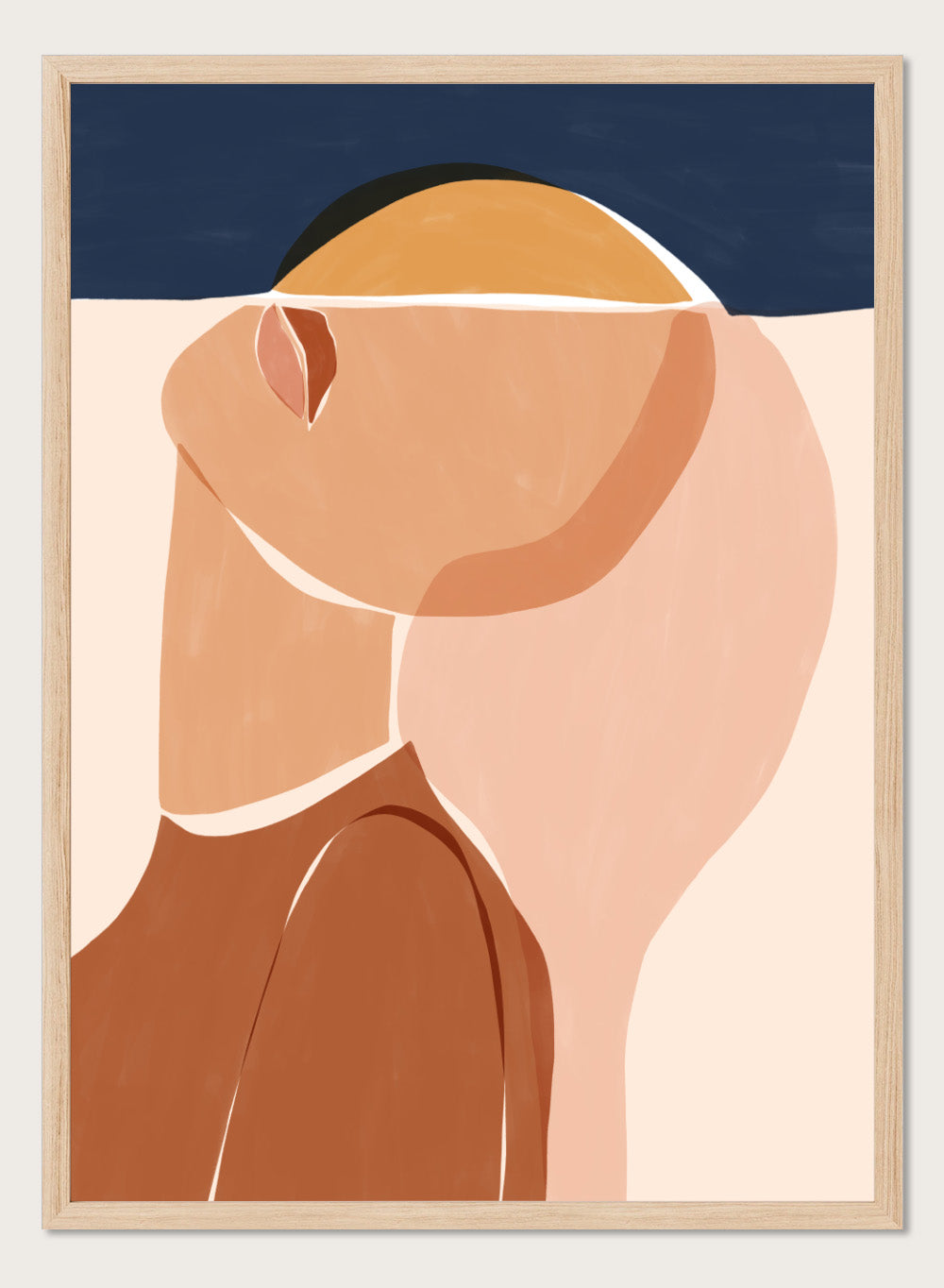 Half Face Half Sun by Ivy Green is a modern figurative art print featuring a minimal female portrait and sun motif. Premium fine art print with optional wood framing.