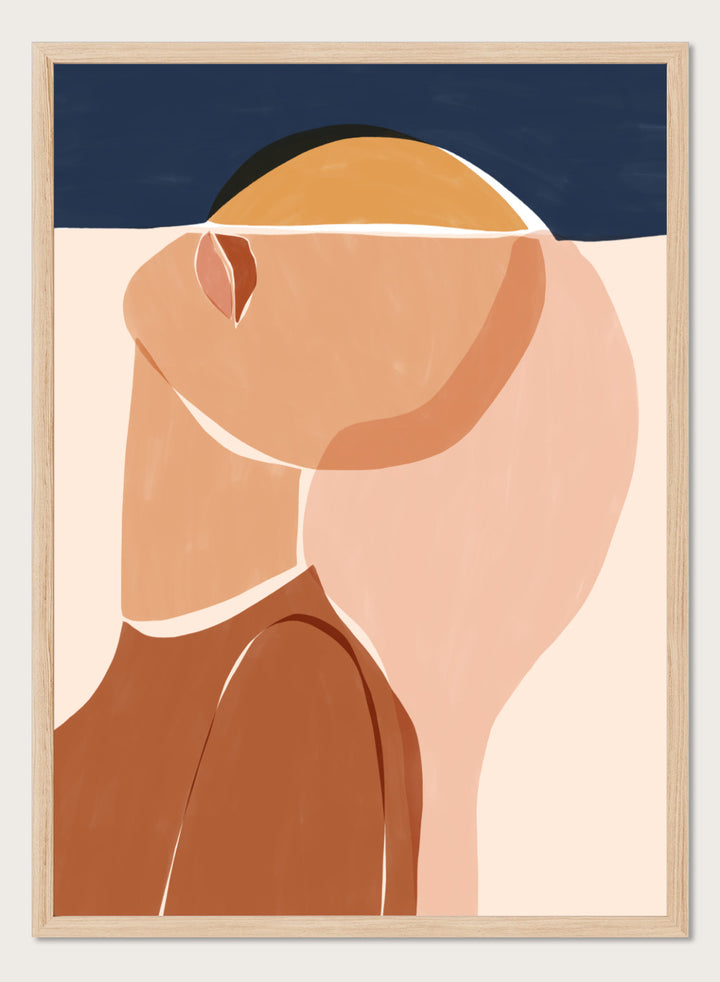 Half Face Half Sun by Ivy Green is a modern figurative art print featuring a minimal female portrait and sun motif. Premium fine art print with optional wood framing.