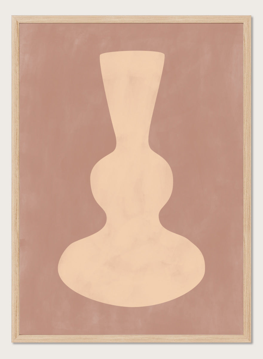 Shop Earthy Abstract Vase by Elena Ristova, a modern minimalist wall art print poster featuring a sculptural cream vase on a warm dusty brown background.