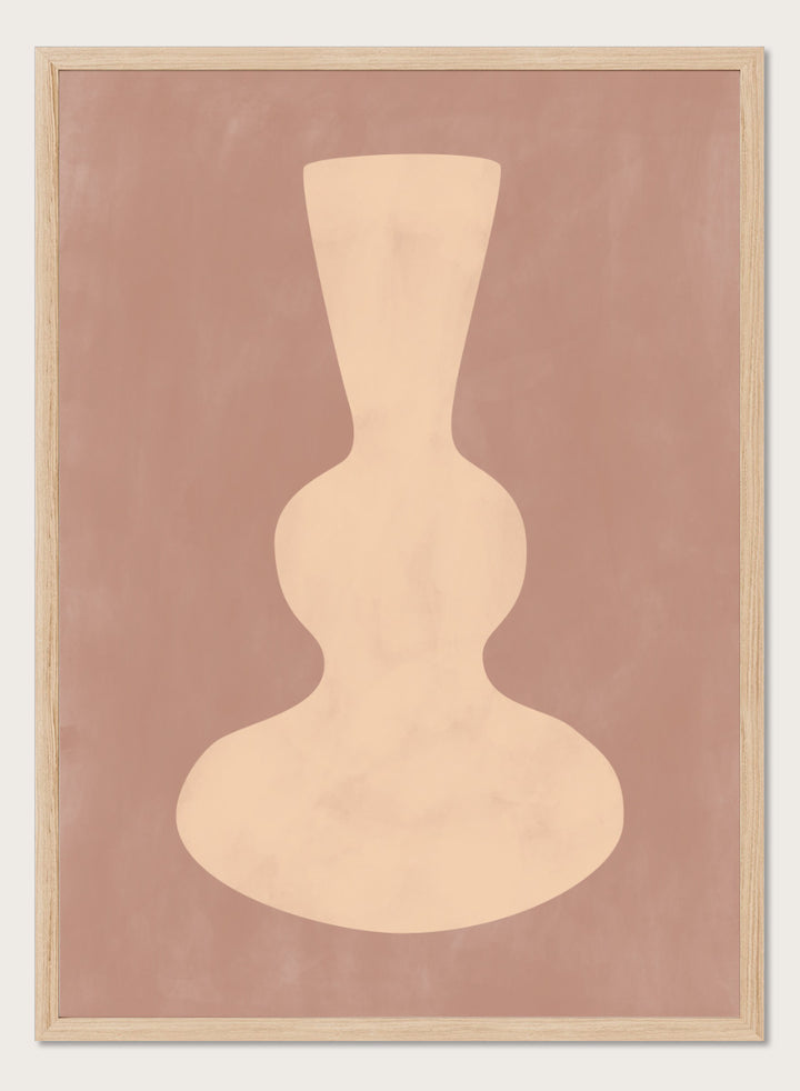 Shop Earthy Abstract Vase by Elena Ristova, a modern minimalist wall art print poster featuring a sculptural cream vase on a warm dusty brown background.