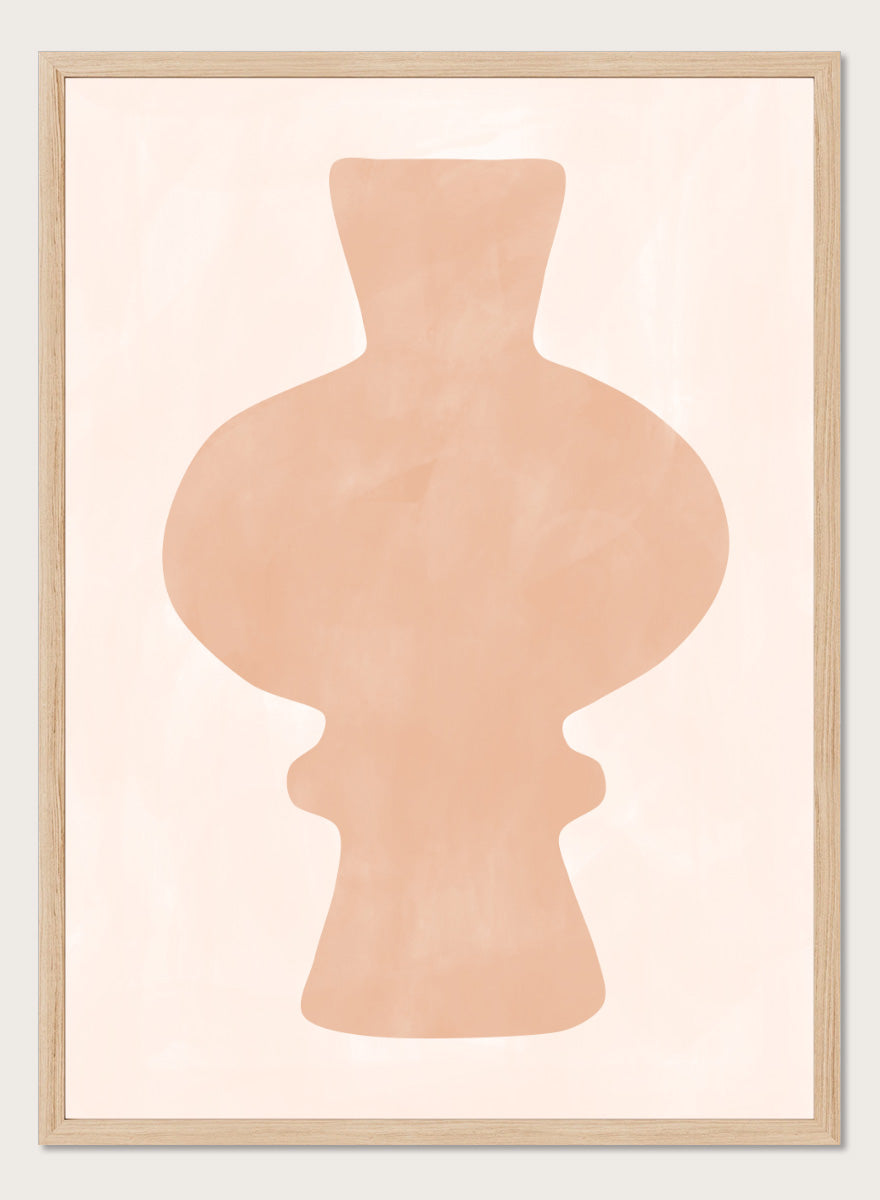Shop Organic Peach Vase by Elena Ristova, a modern vase wall art print poster with a sculptural peach silhouette and soft blush neutral tones.