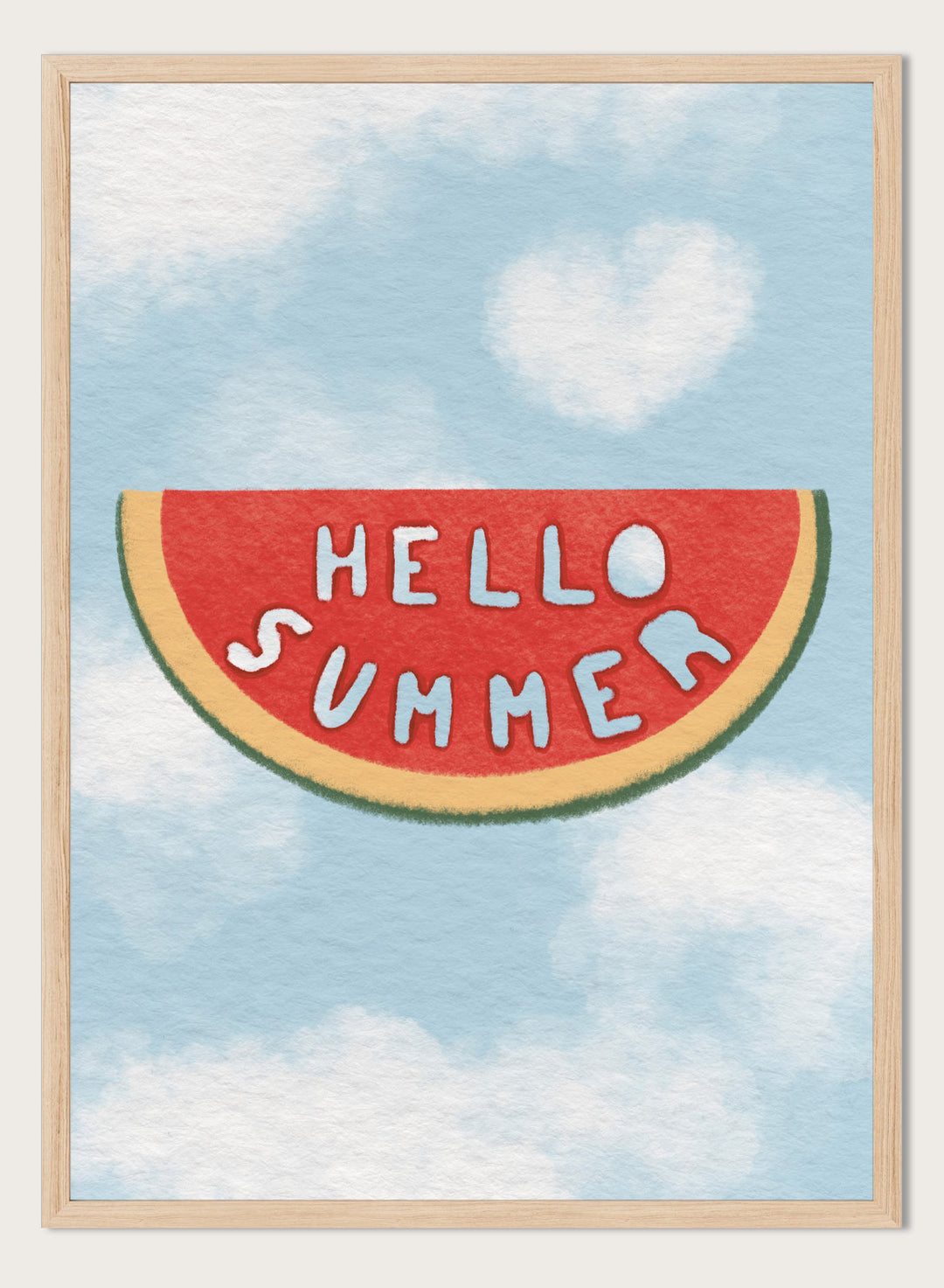 An art print featuring a watermelon slice graphic with the words &