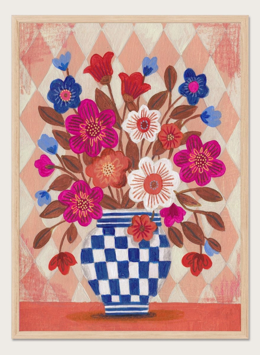限定価格waltz by BEAMS DESIGN フラワープリントアンサンブル Caroline Bonne Müller - Vibrant Checked Vase Flowers Licensed Fine