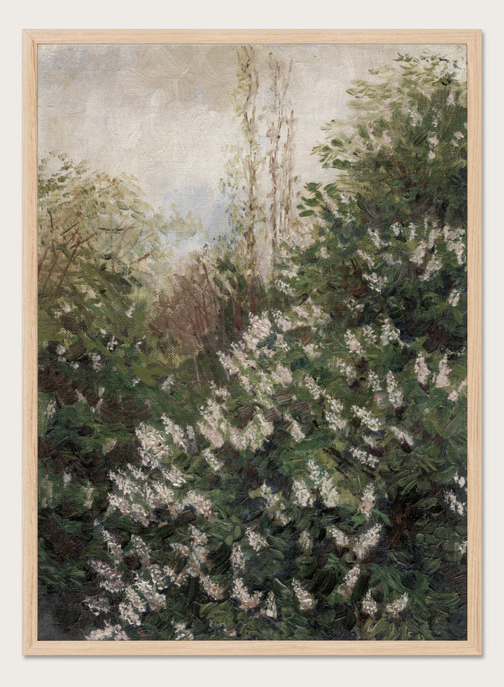 Featuring Ladislav Mednyánszky's original vintage artwork Lilacs, this dark moody European vintage purple flowers against green lush leaves botanical oil painting wall art print showcases a classic rustic antique style that is perfect for any boho or modern farmhouse inspired space with muted or neutral colors. 