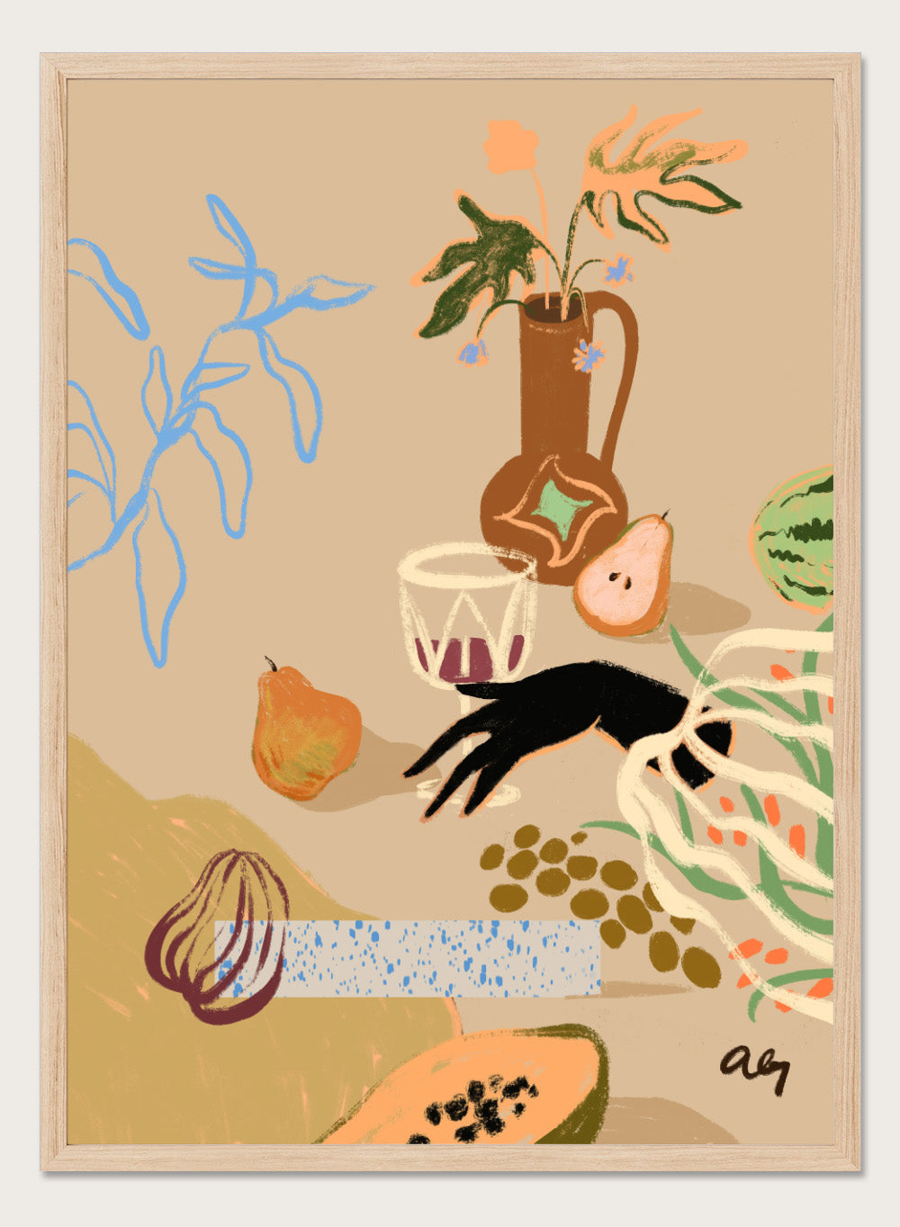 Pass Me The Pear by Arty Guava is a modern still life art print with pears, fruit, and expressive hand-drawn shapes. Officially licensed wall poster.