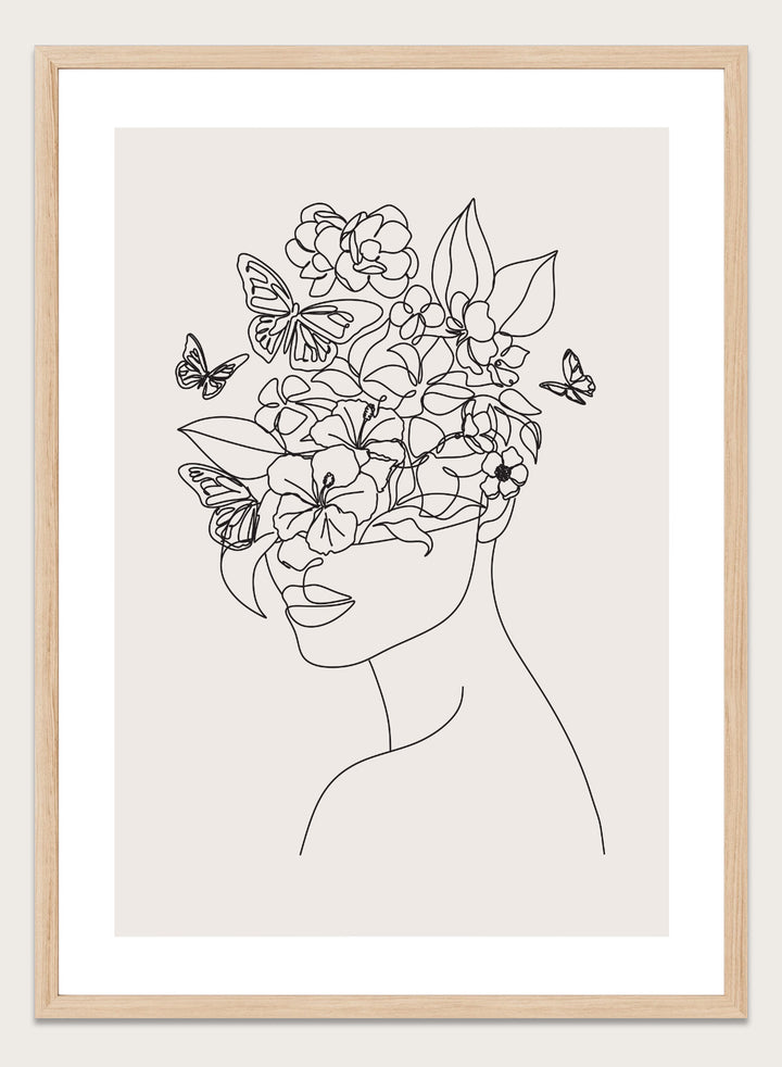 Head of Flowers Line Art Print
