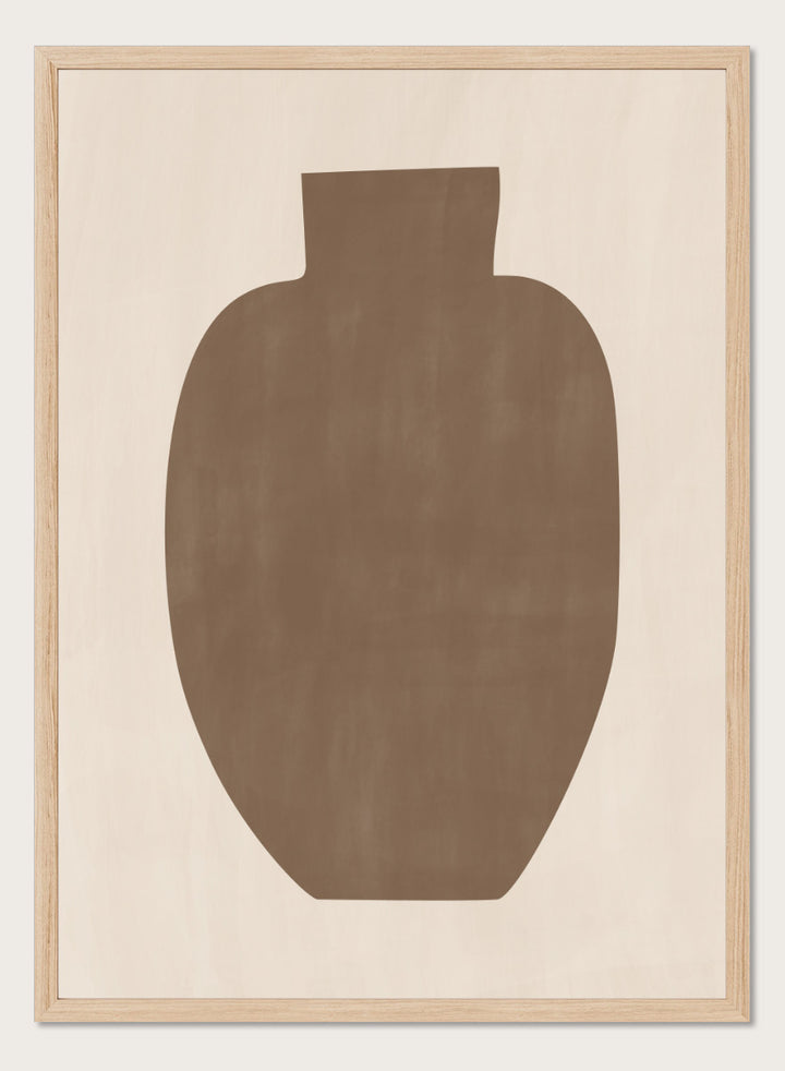 Shop Earthy Abstract Vase by Elena Ristova, a modern minimalist wall art print poster featuring an oversized brown vase silhouette on a soft cream background.