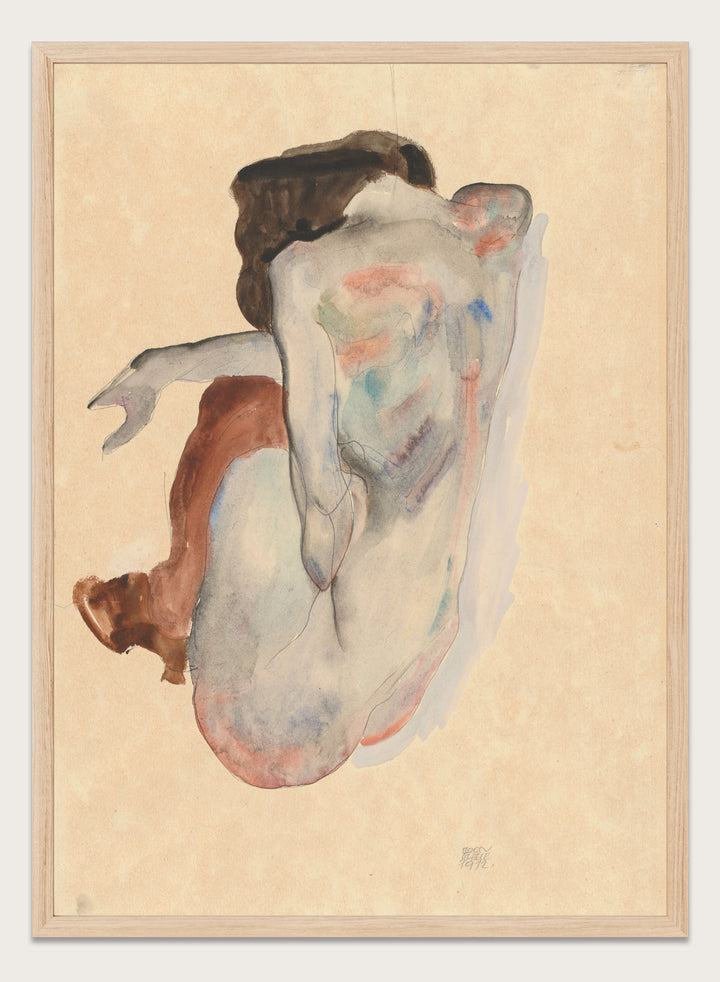Egon Schiele Crouching Nude in Shoes and Black Stockings Art Print ES03