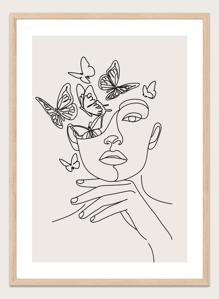 Head of Butterflies Line Art Print