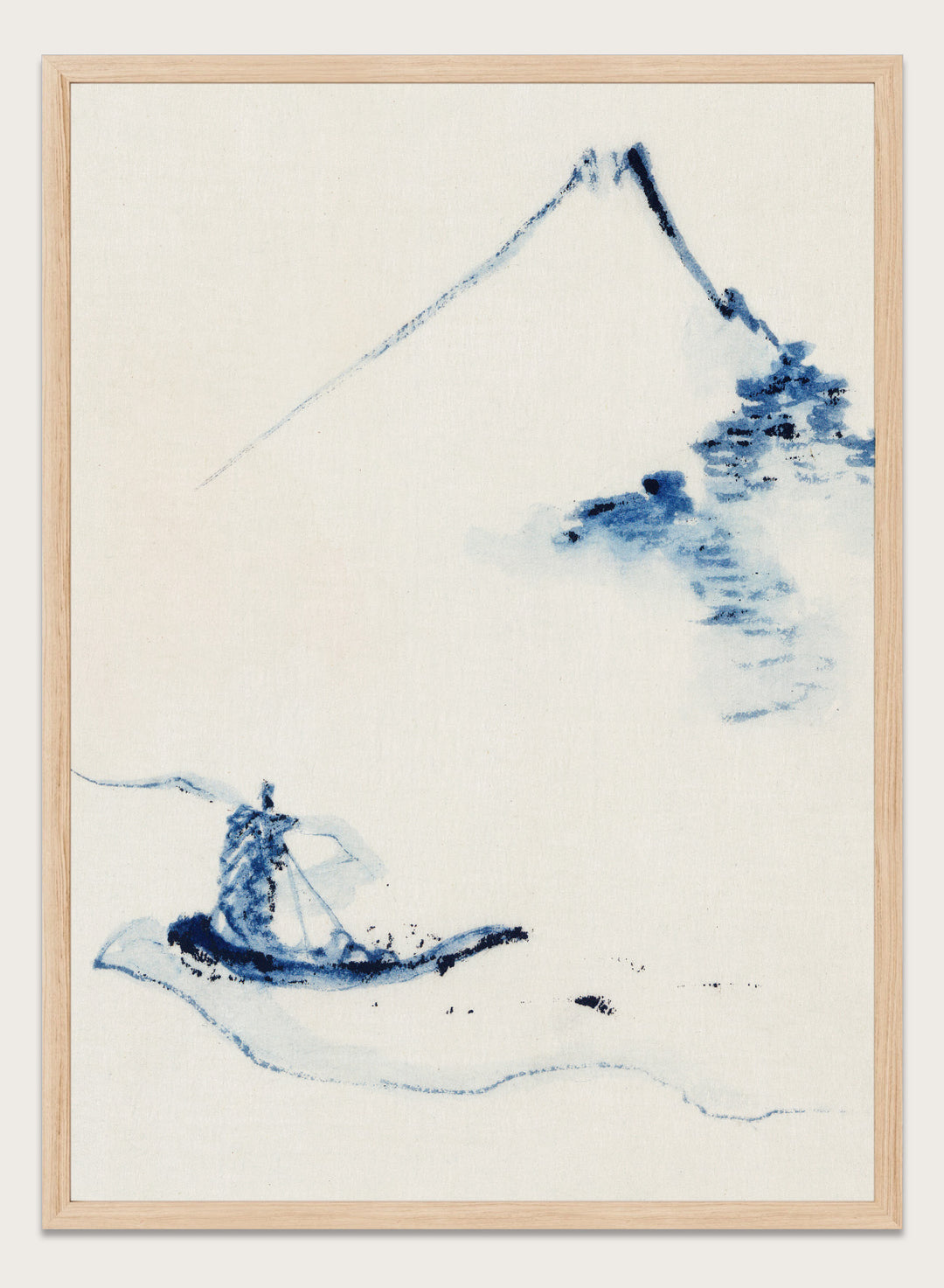 Katsushika Hokusai A Person in a Small Boat on a River with Mount Fuji Art Print