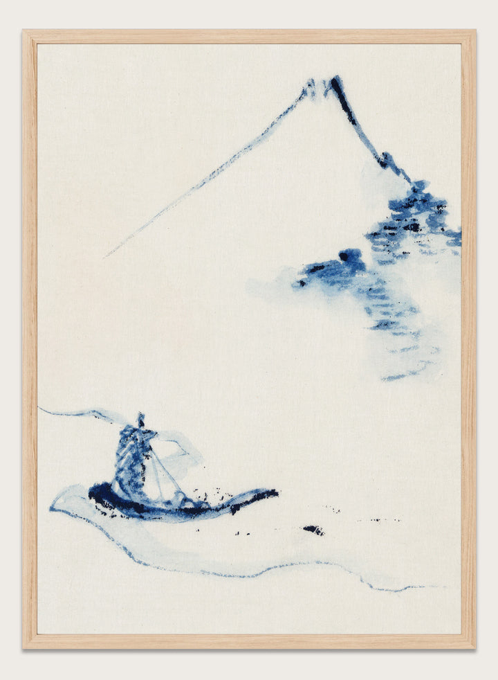 Katsushika Hokusai A Person in a Small Boat on a River with Mount Fuji Art Print