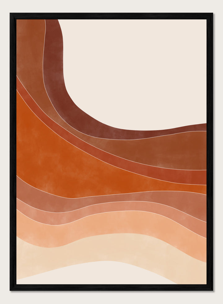 Shop Warm Desert Layers No.2 by Elena Ristova, a modern desert wall art print poster featuring flowing rust, peach, cream, and warm earthy layered shapes.