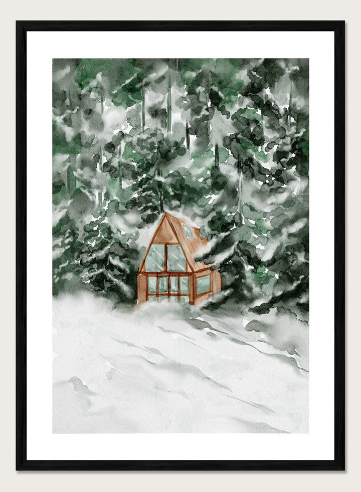 "Winter Cottage House" Art Print