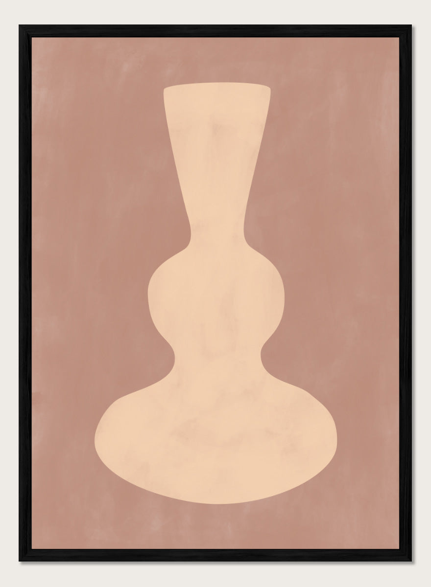 Shop Earthy Abstract Vase by Elena Ristova, a modern minimalist wall art print poster featuring a sculptural cream vase on a warm dusty brown background.