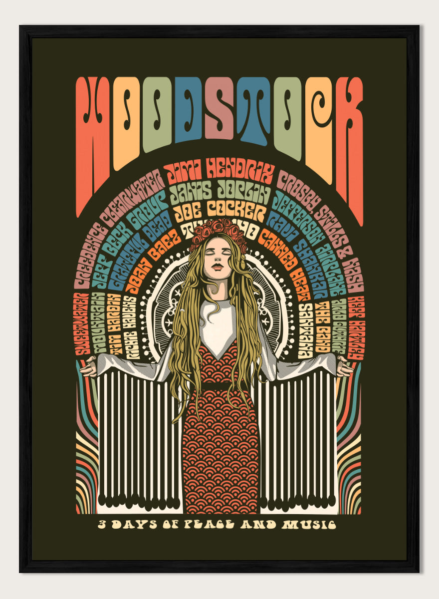 A framed psychedelic art poster featuring the word &