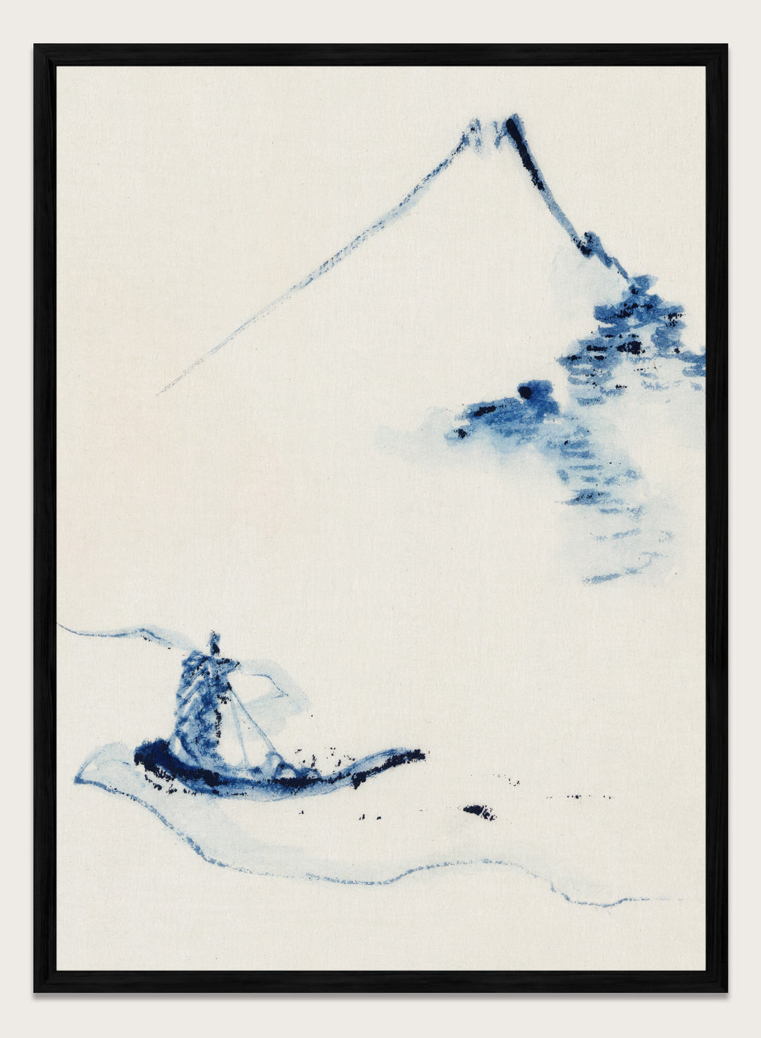 Katsushika Hokusai A Person in a Small Boat on a River with Mount Fuji Art Print