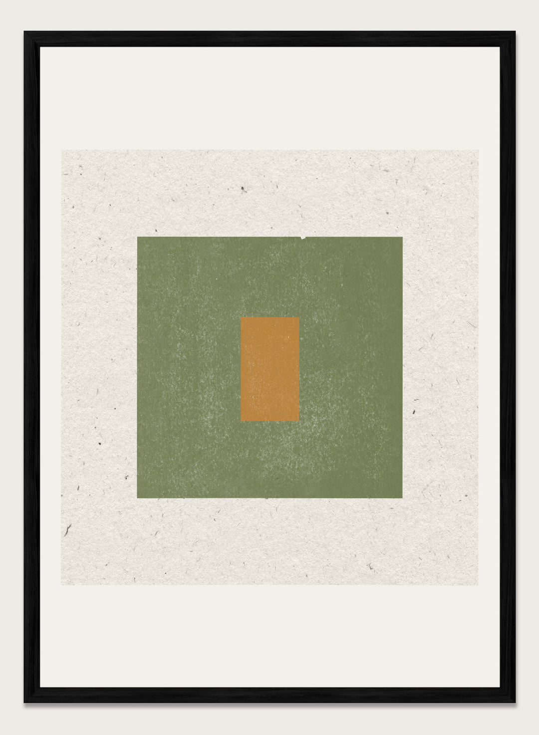 Abstract art with a green square and a smaller brown rectangle on a textured beige background. Minimalist Harmony by The MIUUS Studio is a minimalist abstract art print and wall poster featuring geometric shapes, neutral tones, and modern textured design.