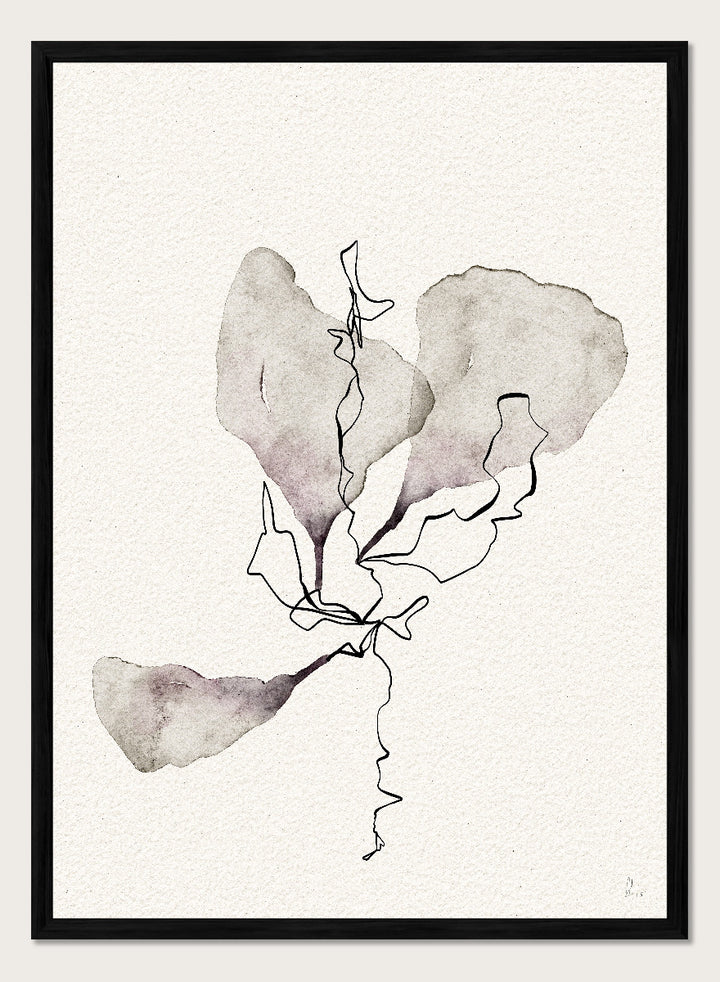 Shop Delicate Botanical Study by Ankie Kooi, a modern botanical wall art print poster with minimalist flower line art, abstract florals, soft taupe, and dusty lavender.
