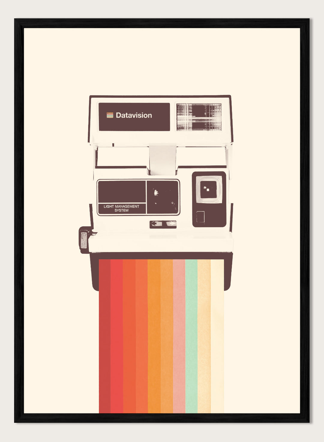 Retro Instant Rainbow by Florent Bodart is a vintage camera art print with bold rainbow color, a modern retro wall poster inspired by instant photography design.
