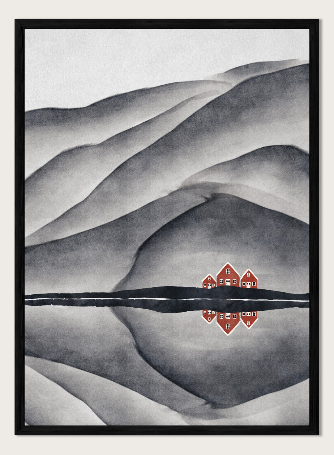 Lisa Solomoniuk - Red Houses Lake Reflection Art Print