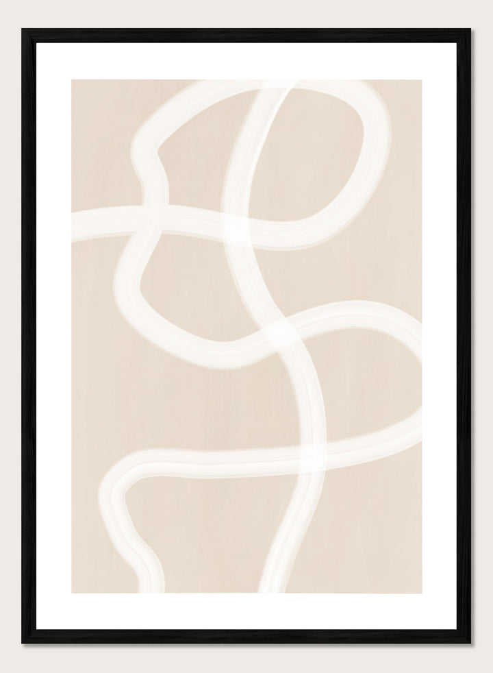 Shop Soft Abstract Flow by Elena Ristova, a neutral abstract wall art print poster featuring looping white brushstrokes on a warm beige background.