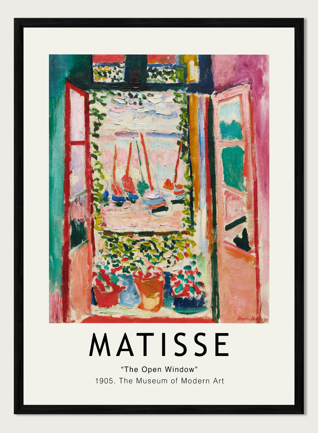 Featuring original Henri Matisse's Artwork Open Window, Collioure summer 1905 painting, this lithograph wall art print showcases classic vintage fauvism Matisse art. Featuring colorful art and text, this vintage exhibition poster by National Gallery of Art is perfect for any boho, eclectic, retro,or minimalist space.