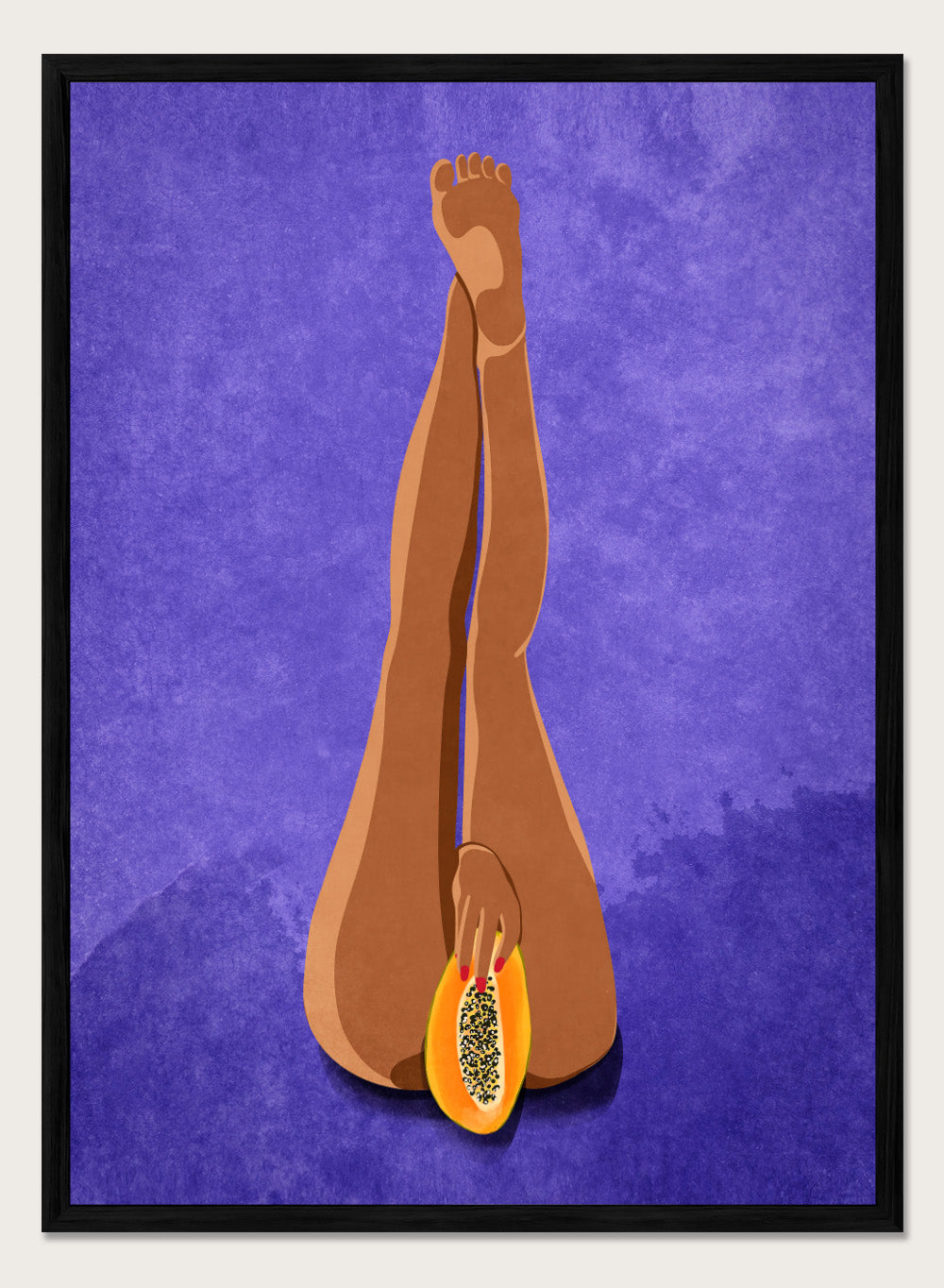 My Papaya by Raissa Oltmanns is a modern woman body art print featuring a bold papaya fruit illustration, playful legs portrait design, and statement wall poster.