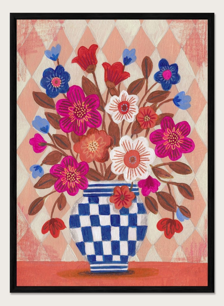 Caroline Bonne Müller - Vibrant Checked Vase Flowers Licensed Fine Caroline Bonne Müller - Vibrant Checked Vase Flowers Licensed Fine