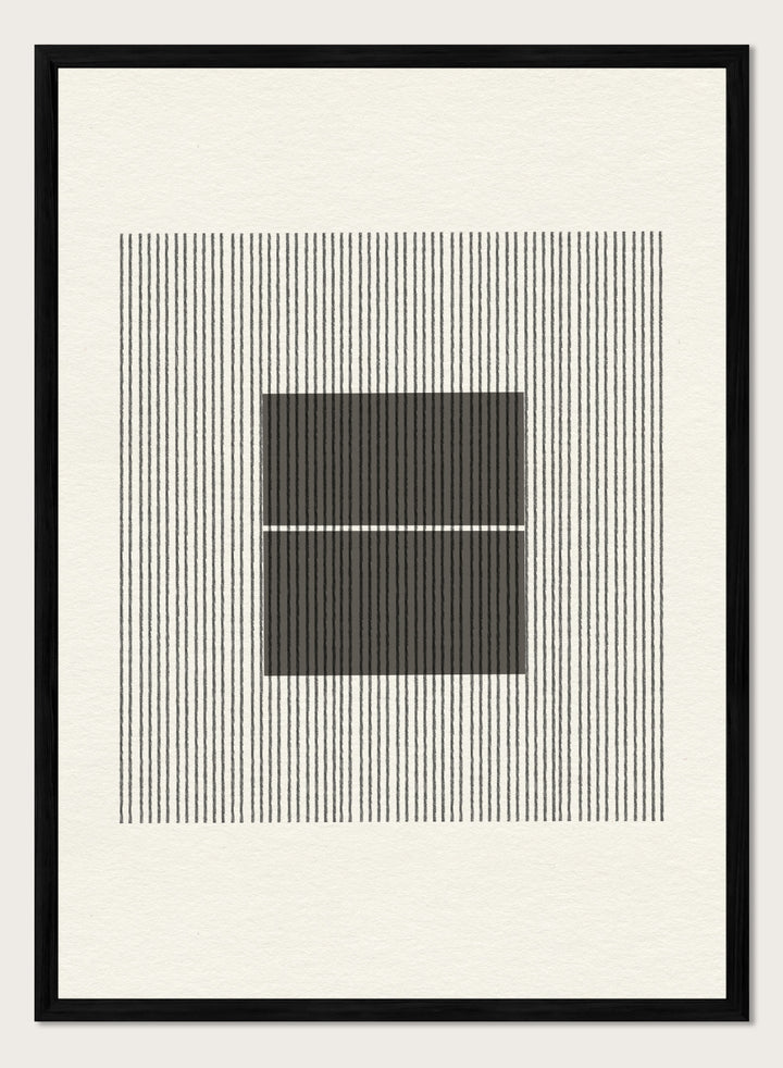 Black and white geometric design with lines and squares on a plain background. Line Harmony by The MIUUS Studio is a fine art print and wall poster featuring abstract linework, geometric balance, and minimalist black and white design.